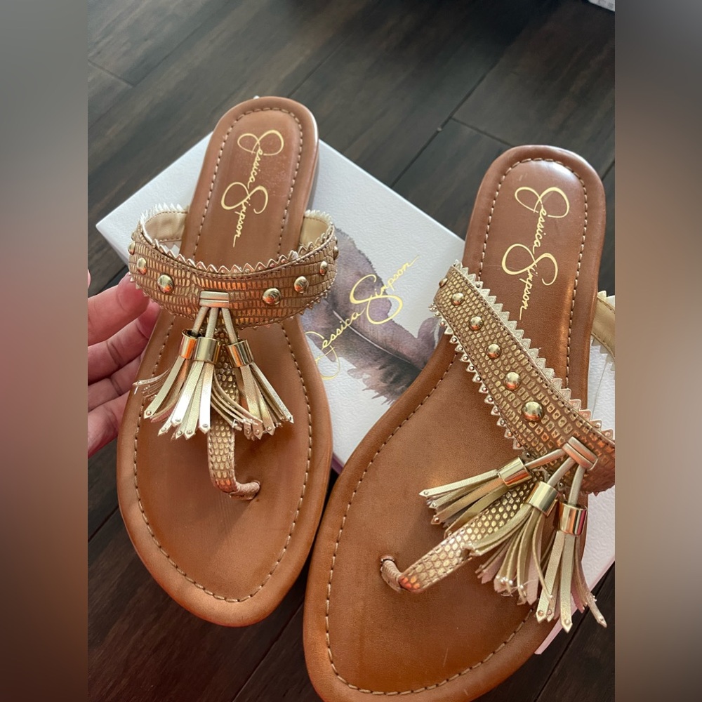 Jessica Simpson Tan/Gold Sandals (Size 9M) - never worn!